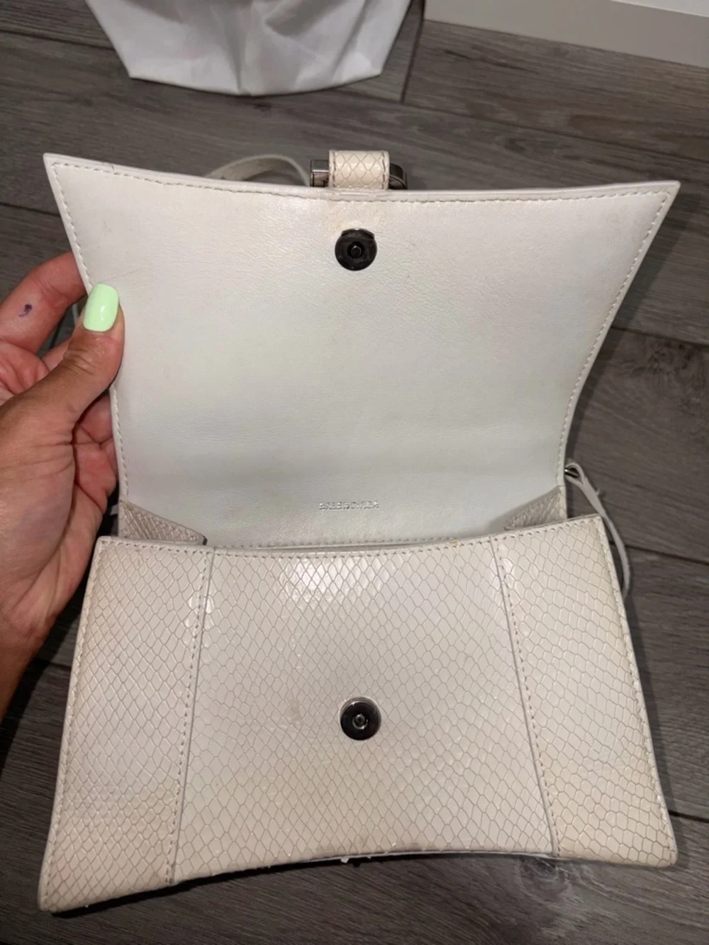 Balenciaga Cream Textured Hourglass Mini Top Handle Crossbody - Picture 6 of 13